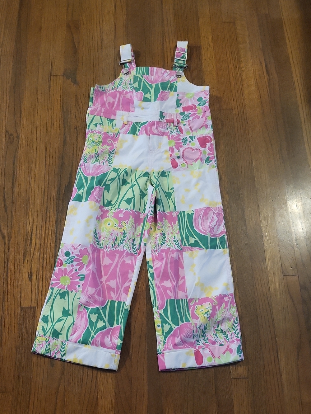 Lilly Pulitzer Htf Vintage  Pink, Green & White Floral Patchwork Overalls